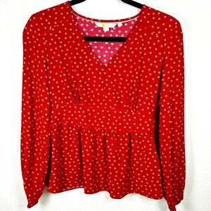 Boden Red Polka-Dot Peplum Viscose Top Sz‎ 6P Petite Dressy Feminine Biz Casual